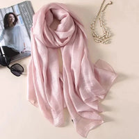 Spring New Linen Long Sunscreen Summer Beach Scarf Shawl Cotton Linen Solid Color Pearl Light Gift Silk Women Wraps Accessories