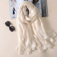 Spring New Linen Long Sunscreen Summer Beach Scarf Shawl Cotton Linen Solid Color Pearl Light Gift Silk Women Wraps Accessories