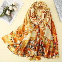 Spring Silk Scarves for Women Digital Print Sunflower Shawls Foulard Femme Luxury Designer Wraps Van Gogh Oil Paint Hijab Scarf