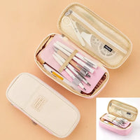 Student Case, Pencil Travel Pocket Cosmetic Organizer Bag Canvas Classic Angoo Storage For Stationery [c-block] Pen Fold