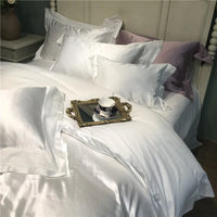 Super soft silk cotton Bedding Sets 4pcs white color Bed Linen Duvet Cover Bed Sheet Pillowcase