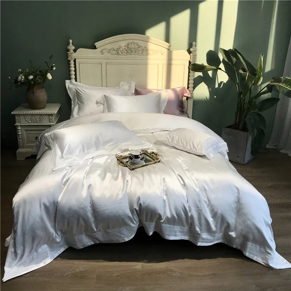 Super soft silk cotton Bedding Sets 4pcs white color Bed Linen Duvet Cover Bed Sheet Pillowcase