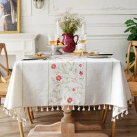 Table cloth, cotton and linen embroidered tassel, dining table cloth, table cloth, coffee table