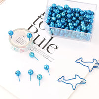 Tachinhas de Polegar Pins para Cork Board, Thumbtack Desenho Pins, Bola Azul Brilhante, Foto Decorativa, Wall Map Pins