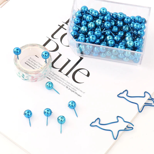 Tachinhas de Polegar Pins para Cork Board, Thumbtack Desenho Pins, Bola Azul Brilhante, Foto Decorativa, Wall Map Pins