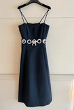 AOOKDRESS Top Quality Handmade Diamonds Hollow Out Silk Dress Sexy Spaghetti Strap Sleeveless Black Wool Evening Dress