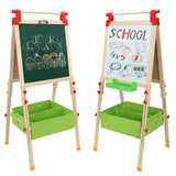 USA DIRECT - Double-sided Chalkboard Magnetic Whiteboard For Kids Floor-standing Drawing Board With Letters & Storage Tray