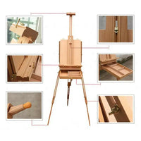 USA DIRECT - Premium Beech Wood Stand Portable Easel Sketch Oil Painting Box With Palette