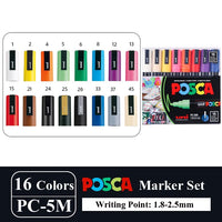 Uni Posca Paint Marker Pen Set, Graffiti Art Pen, Base de água, Graffiti Gift, PC-1M, 3m, 5m, 8K, 17K, 7, 8, 15, 16, 24, 29, 48 cores