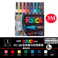 Uni Posca Paint Marker Pen Set, Graffiti Art Pen, Base de água, Graffiti Gift, PC-1M, 3m, 5m, 8K, 17K, 7, 8, 15, 16, 24, 29, 48 cores