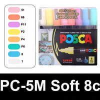 Uni Posca Paint Marker Pen Set, Graffiti Art Pen, Base de água, Graffiti Gift, PC-1M, 3m, 5m, 8K, 17K, 7, 8, 15, 16, 24, 29, 48 cores