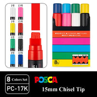 Uni Posca Paint Marker Pen Set, Graffiti Art Pen, Base de água, Graffiti Gift, PC-1M, 3m, 5m, 8K, 17K, 7, 8, 15, 16, 24, 29, 48 cores