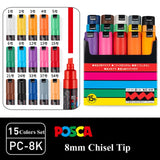 Uni Posca Paint Marker Pen Set, Graffiti Art Pen, Base de água, Graffiti Gift, PC-1M, 3m, 5m, 8K, 17K, 7, 8, 15, 16, 24, 29, 48 cores