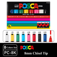 Uni Posca Paint Marker Pen Set, Graffiti Art Pen, Base de água, Graffiti Gift, PC-1M, 3m, 5m, 8K, 17K, 7, 8, 15, 16, 24, 29, 48 cores