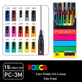 Uni Posca Paint Marker Pen Set, Graffiti Art Pen, Base de água, Graffiti Gift, PC-1M, 3m, 5m, 8K, 17K, 7, 8, 15, 16, 24, 29, 48 cores