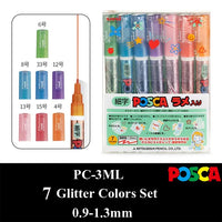 Uni Posca Paint Marker Pen Set, Graffiti Art Pen, Base de água, Graffiti Gift, PC-1M, 3m, 5m, 8K, 17K, 7, 8, 15, 16, 24, 29, 48 cores