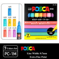 Uni Posca Paint Marker Pen Set, Graffiti Art Pen, Base de água, Graffiti Gift, PC-1M, 3m, 5m, 8K, 17K, 7, 8, 15, 16, 24, 29, 48 cores