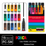 Uni Posca Paint Marker Pen Set, Graffiti Art Pen, Base de água, Graffiti Gift, PC-1M, 3m, 5m, 8K, 17K, 7, 8, 15, 16, 24, 29, 48 cores