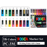 Uni Posca Paint Marker Pen Set, Graffiti Art Pen, Base de água, Graffiti Gift, PC-1M, 3m, 5m, 8K, 17K, 7, 8, 15, 16, 24, 29, 48 cores