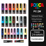 Uni Posca Paint Marker Pen Set, Graffiti Art Pen, Base de água, Graffiti Gift, PC-1M, 3m, 5m, 8K, 17K, 7, 8, 15, 16, 24, 29, 48 cores