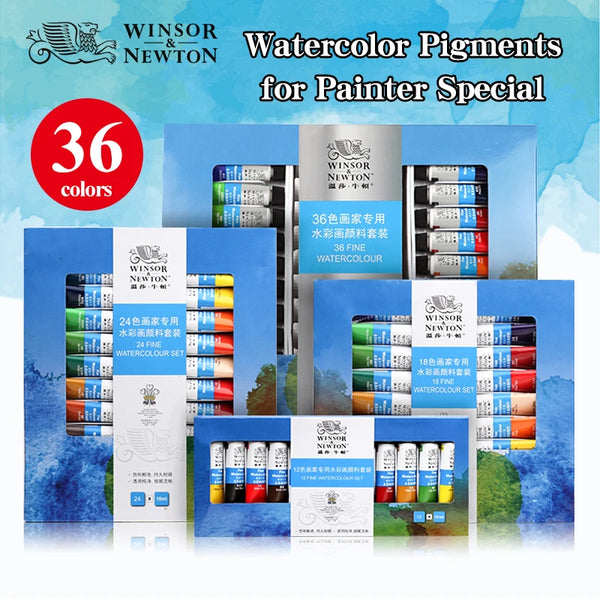 WINSOR&NEWTON 12/18/24/36 Colors Professional Watercolor Paint/Pigment 10ML Smooth Fine Water Color Painting Pigment For Artists