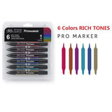 WINSOR&NEWTON Professional Promarker Pen 6/12 Colors Double-side(round toe and oblique) Drawing Design Marker Pen