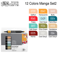 WINSOR&NEWTON Professional Promarker Pen 6/12 Colors Double-side(round toe and oblique) Drawing Design Marker Pen