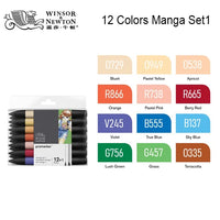 WINSOR&NEWTON Professional Promarker Pen 6/12 Colors Double-side(round toe and oblique) Drawing Design Marker Pen