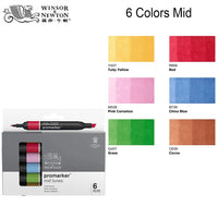 WINSOR&NEWTON Professional Promarker Pen 6/12 Colors Double-side(round toe and oblique) Drawing Design Marker Pen