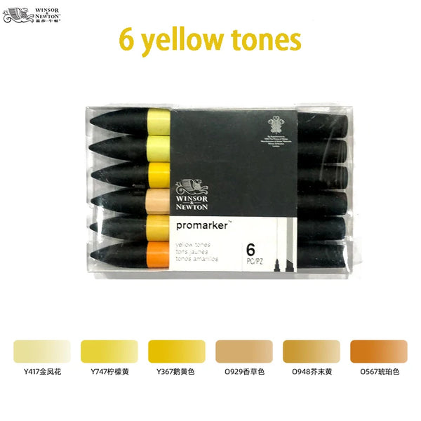 Winsor & Newton Promarker Twin Tip Markers - Green, Red or Yellow Tones 6pc  Sets