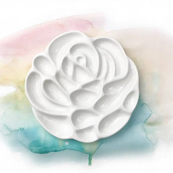 Round Flower Ceramic Palette For Watercolor, Gouache Painting, Plum, Art