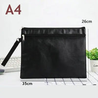 Waterproof PU Leather Zipper Bag Portable Mens Document Bag A4 File Bag A5 Document Pouch