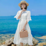 AOOKDRESS White Long Summer Dress Women Beach Party Dress Elegant Casual Office Ladies Wear Slim Boho Vestidos Verano 2020 LWL1562