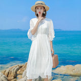 AOOKDRESS White Long Summer Dress Women Beach Party Dress Elegant Casual Office Ladies Wear Slim Boho Vestidos Verano 2020 LWL1562