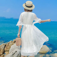 AOOKDRESS White Long Summer Dress Women Beach Party Dress Elegant Casual Office Ladies Wear Slim Boho Vestidos Verano 2020 LWL1562