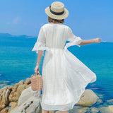 AOOKDRESS White Long Summer Dress Women Beach Party Dress Elegant Casual Office Ladies Wear Slim Boho Vestidos Verano 2020 LWL1562