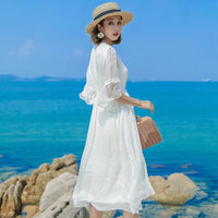 AOOKDRESS White Long Summer Dress Women Beach Party Dress Elegant Casual Office Ladies Wear Slim Boho Vestidos Verano 2020 LWL1562