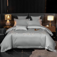 White Silver 1000TC Egyptian Cotton Soft Bedding Set Luxury Chic Embroidery Comforter Cover Flat/Fitted Bed Sheet Pillowcases