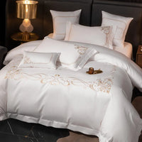 White Silver 1000TC Egyptian Cotton Soft Bedding Set Luxury Chic Embroidery Comforter Cover Flat/Fitted Bed Sheet Pillowcases