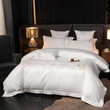 White Silver 1000TC Egyptian Cotton Soft Bedding Set Luxury Chic Embroidery Comforter Cover Flat/Fitted Bed Sheet Pillowcases