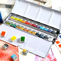 Winsor Newton-Algodão Conjunto De Tinta Aquarela, Caixa De Esboçadores Metálicos, Artista Pigmento Aquarelle, Tinta Pigmento, 24 Meias Cores, Pado Aquarela