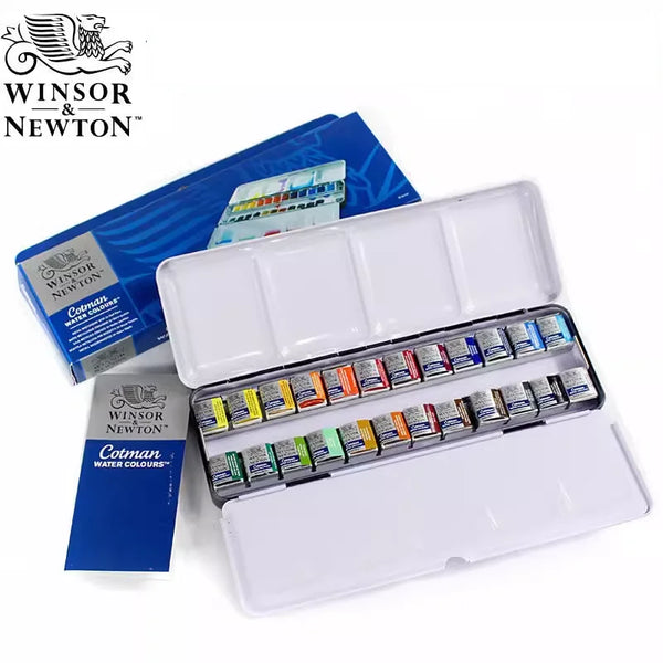 Winsor Newton-Algodão Conjunto De Tinta Aquarela, Caixa De Esboçadores Metálicos, Artista Pigmento Aquarelle, Tinta Pigmento, 24 Meias Cores, Pado Aquarela