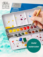 Winsor Newton-Algodão Tinta Sólida Aquarela, Ferro Box Set, Pigmento Artista Profissional, Arte Suprimentos, 12, 24 Cores, Novo, 1 Caixa