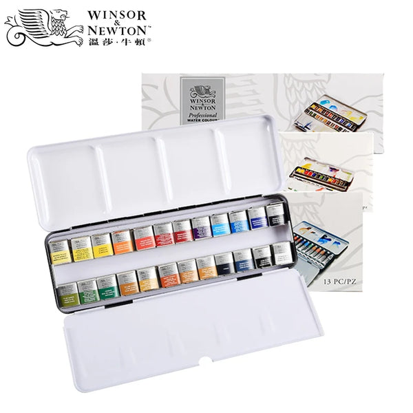 Winsor Newton-Algodão Tinta Sólida Aquarela, Ferro Box Set, Pigmento Artista Profissional, Arte Suprimentos, 12, 24 Cores, Novo, 1 Caixa