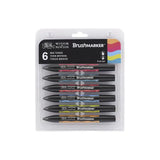 Winsor & Newton Brushmarker Set 6 Warna 12 Warna Sikat Lembut Tip Twin Tip Sikat Spidol Berbasis Alkohol Seni Pena