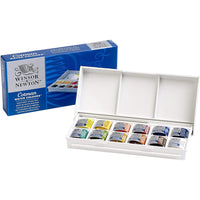 Winsor&Newton Cotman Portable Travel 12 Color Solid Watercolor Paint Sketchers' Half Pans Palette Watercolor Brush Acuarela