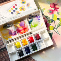 Winsor&Newton Cotman Watercolour Floral Pocket Set Portable Travel 8 Colours Solid Paint for Artists Beginners Art Suplies