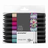 Winsor & Newton Promarker Manga Pen Set 12+1 Marker Pens 13 pieces Sketch Markers Alcohol Based Twin Tip Manga Painting Pens