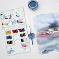 Winsor e Newton-Algodão Conjunto de Tintas Aquarela, Pincel, Paleta de Mistura, Desenho, Meia Panelas, 14 cores