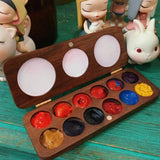 AOOKMIYA AOOKMIYA  Wood Palette Tray Wooden Paint Box  Paint Container Travel Paint Case Mixing 12 Grids